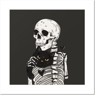 Skeleton and cat Posters and Art